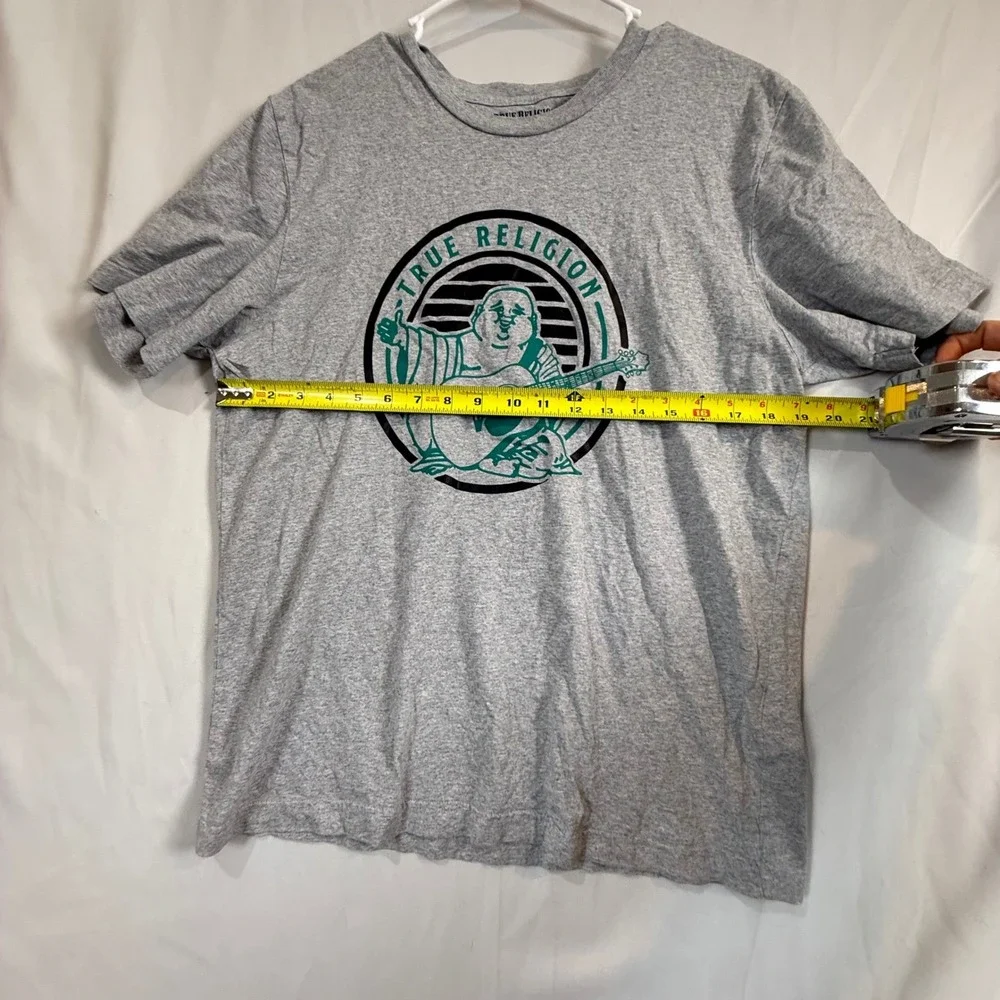 True Religion Buddha Guitar Graphic T Shirt Mens Large Gray Short Sleeve Crew‎